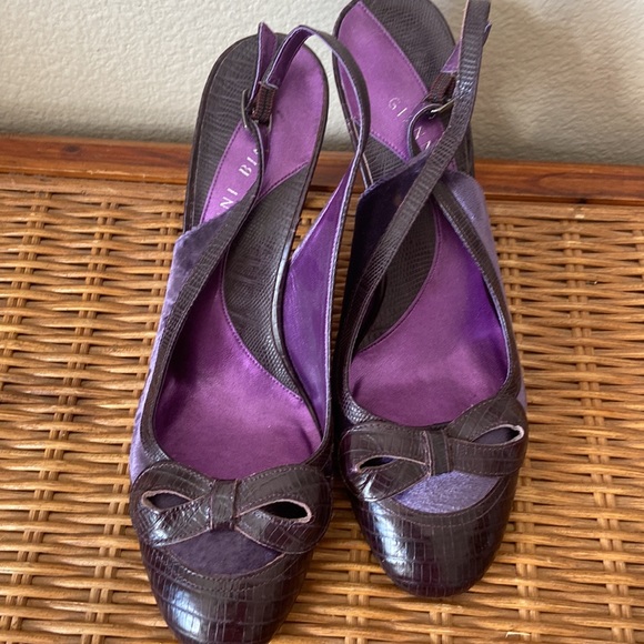 Vintage 90s Gianni Bini Purple Leather & Velvet Upper Made In Italy Size 8.5 - Picture 1 of 13